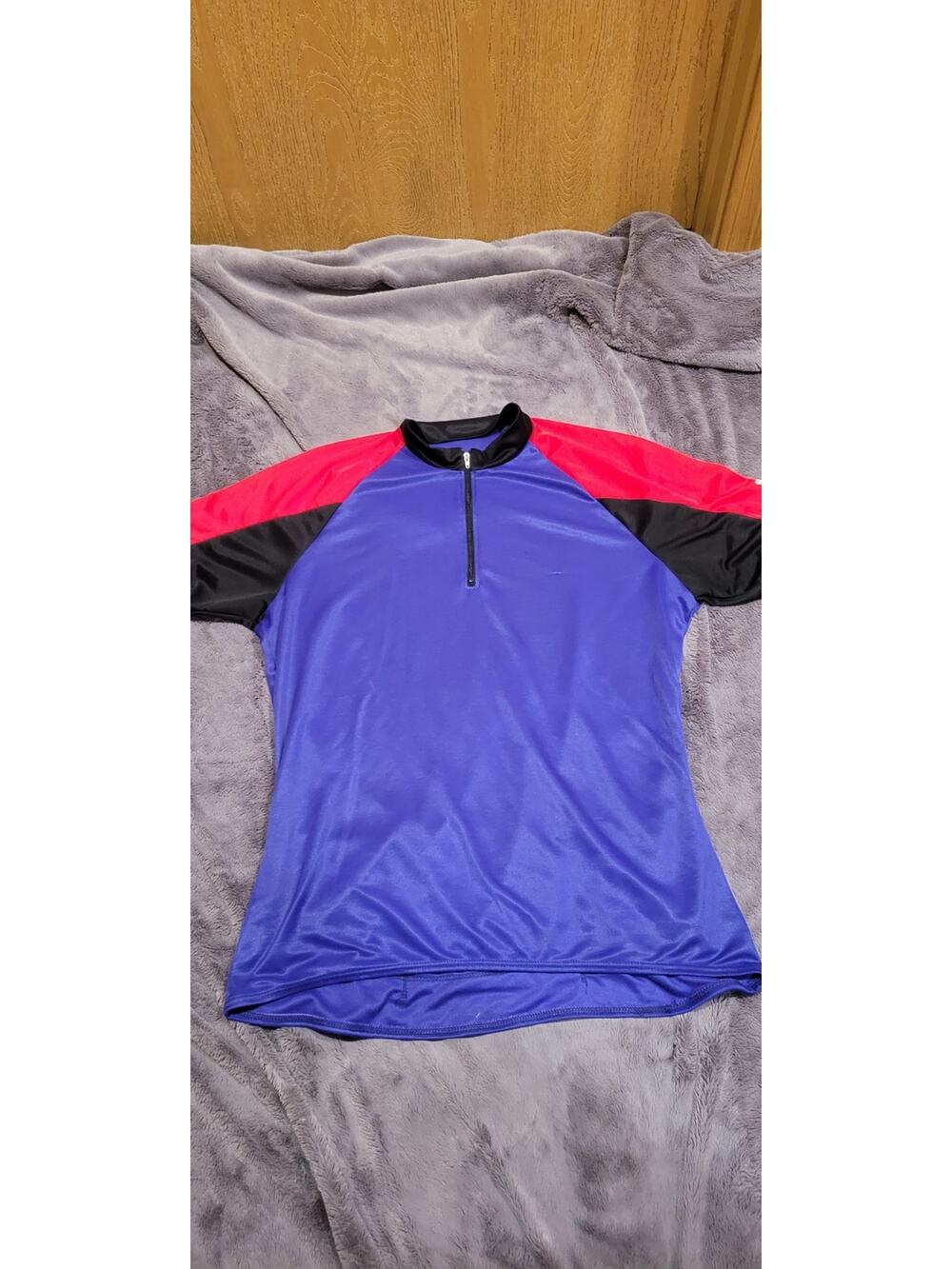 Bellweather Cycling Jersey Mens M Blue Red Black Short Sleeve 1/4 zip Bicycle
